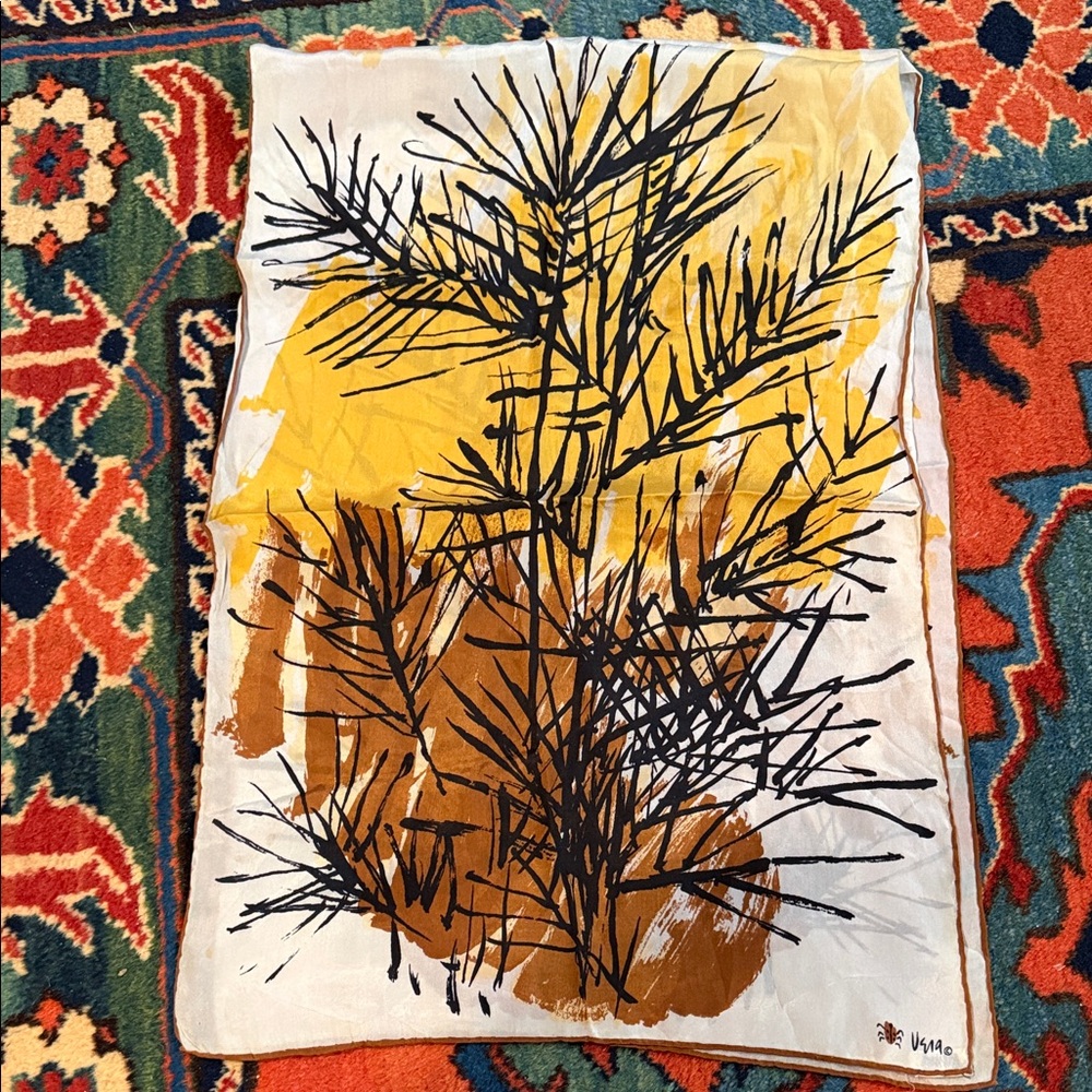 1960's Vintage Vera Neumann abstract Botanical Print Scarf. Hand painted.Japan.